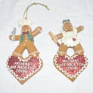 Set of 2 Gingerbread Christmas Ornaments – Mother & Father "Made for Lovin"